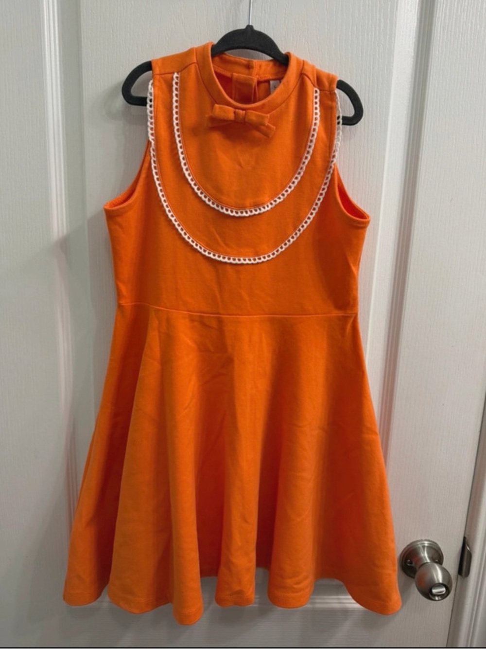 Janie and Jack Bright Orange Sleeveless Dress with Bow and White Trim